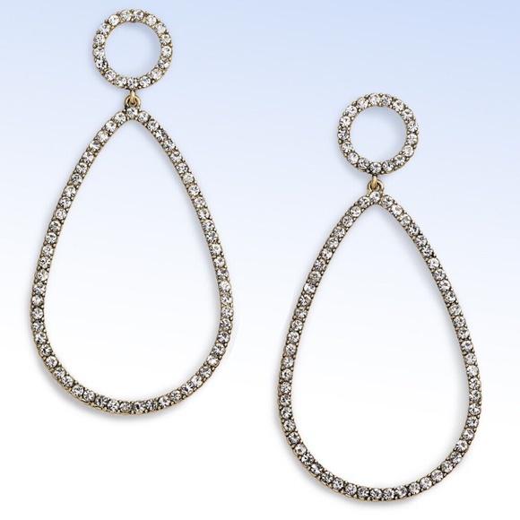 BaubleBar Antiqued Gold-Tone 'Genevieve' clear Crystal Teardrop Hoop Earrings - Picture 1 of 2